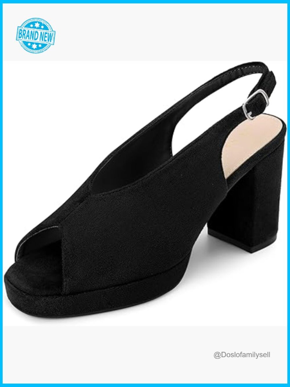 Square Toe Slingback Platform Heels Chunky Heel Sandals 3.7in